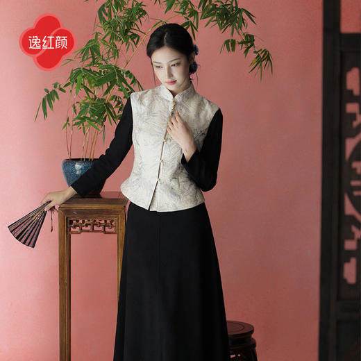 逸红颜《思淼》2026早春款金竹提花织锦缎新中式收腰马夹外套女 商品图0