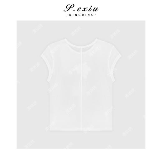 03-4潘依绣丁丁宠粉天丝羊毛简约百搭刺绣花朵小飞袖T恤 M8926 商品图1