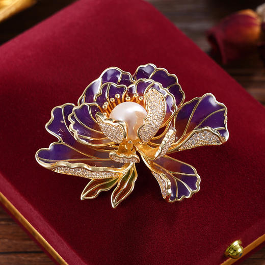 子佩集【倾国芳华】珍珠惜王妃胸针【ZXXZ005】10mm珠镀金牡丹三色2601 商品图0