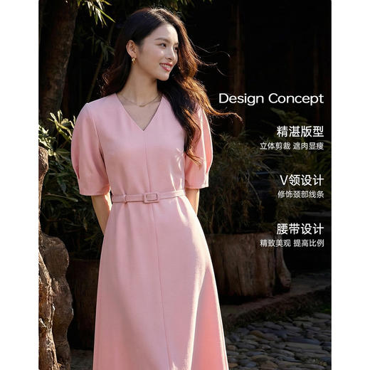 米思阳2026春夏新款时尚简约V领连衣裙收腰职场通勤裙子女士1735/1039 商品图8