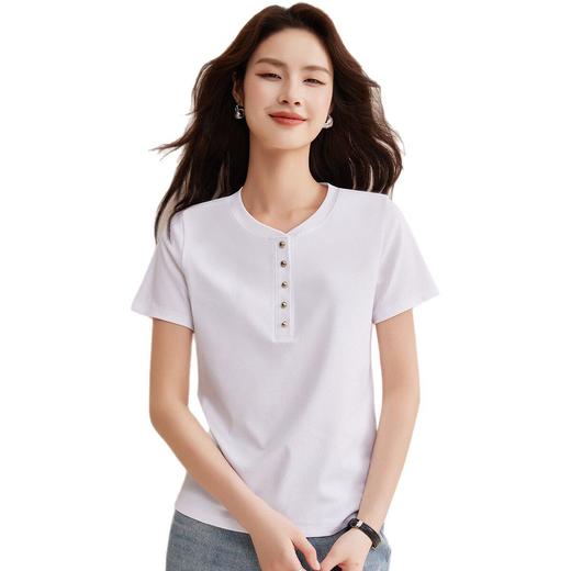 「自j」全新升级【铂金会员119/天猫159/差价40】(13325)洛诗琳80支丝光棉T恤女2026夏新款排扣正肩显瘦短袖上衣 商品图4