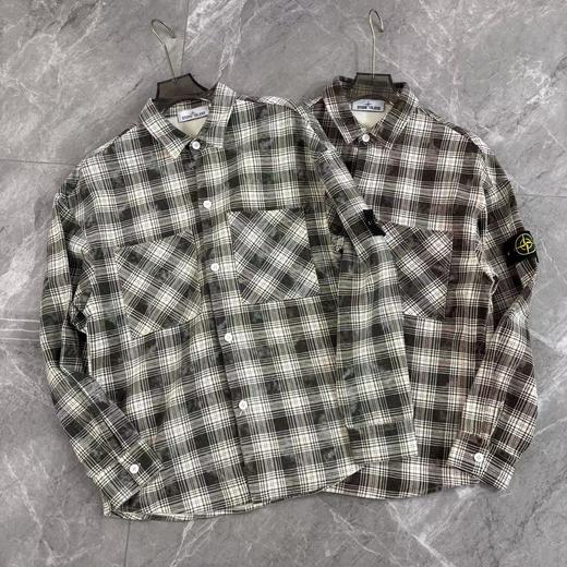 F032352棉麻混纺休闲胸前大口袋工装长袖格子衬衫外套 商品图0