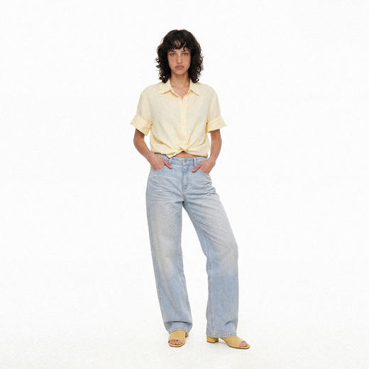 NUTH立体压褶猫须纹复古浅蓝直筒牛仔裤女（预售/发货时间同步天猫） 商品图2