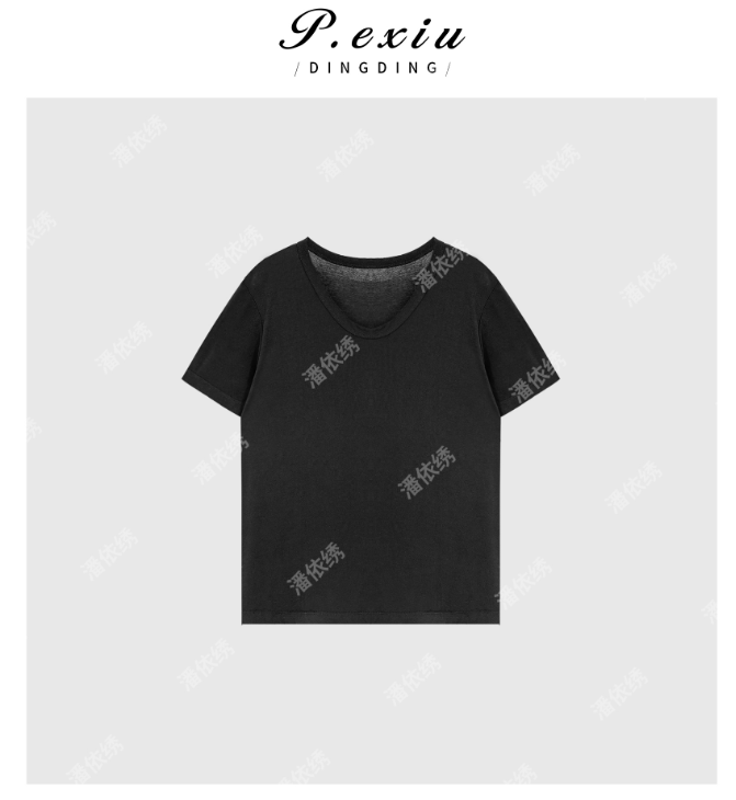 03-4潘依绣丁丁宠粉简约通勤V领时尚休闲百搭短袖T恤 SH98891