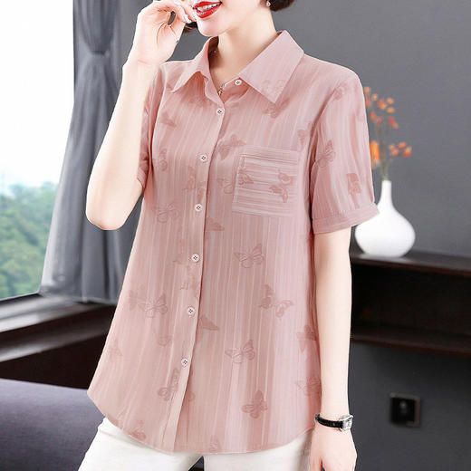 胖MM大码女装夏季新款女士宽松雪纺短袖洋气衬衫中长款高端上衣 商品图4