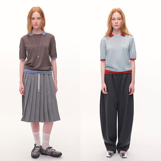 UMILAB｜欧若拉*绝美配色 巴素兰精纺羊毛+醋酸 假两件中袖针织衫M912V 商品图1