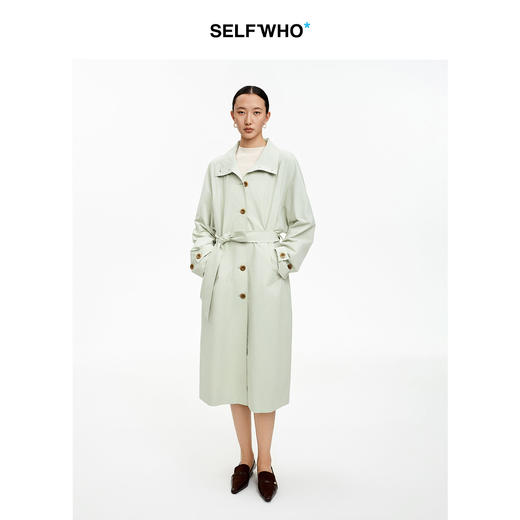 SELFWHO棉混纺高立领撞色风衣女2026春季新款宽松腰带单排扣外套 商品图0