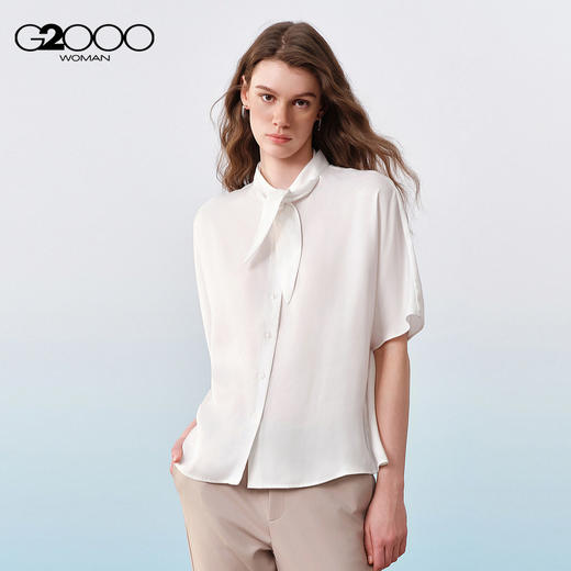 G2000女装SS26商场新款【可拆围巾/色丁布】气质百搭休闲衬衫61241637 商品图1