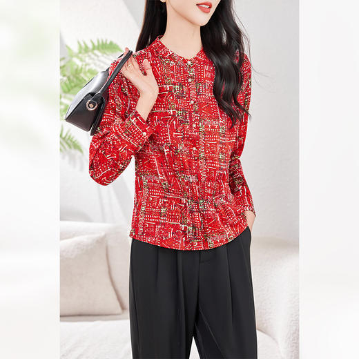 丁摩 重磅真丝收腰长袖衬衫女0563 商品图2