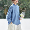 丁摩 蓝色条纹衬衫女长袖春装新款木耳领内搭叠穿上衣衬衣6ZF-61041 商品缩略图3