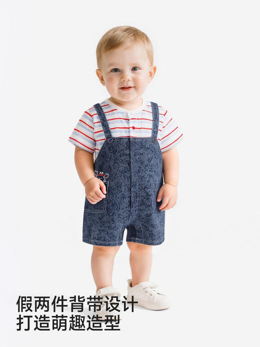 英氏婴儿连身衣宝宝夏连体衣男宝假两件牛仔短袖哈衣YRHBJ2S026A 商品图4