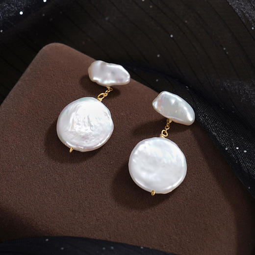 子佩集【浮云入梦】银S925珍珠惜王妃耳钉【SGE0360002】17mm大珠巴洛克扁珠2601 商品图0