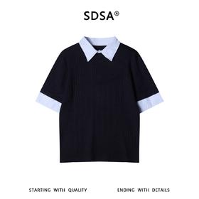 SDSA男装2026新款高贵轻奢慵懒风假两件针织短袖T恤翻领百搭时尚