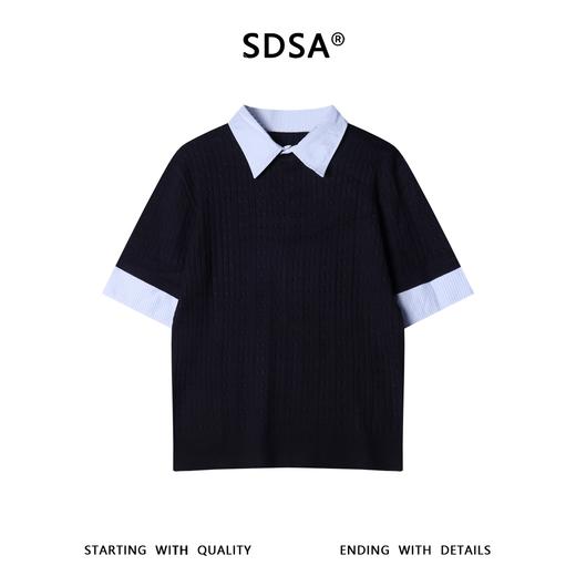 SDSA男装2026新款高贵轻奢慵懒风假两件针织短袖T恤翻领百搭时尚 商品图0