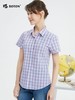 波顿夏季女士活力蓝橙格翻领短袖衬衫 轻薄透气日常百搭气质上衣LS010225 商品缩略图2