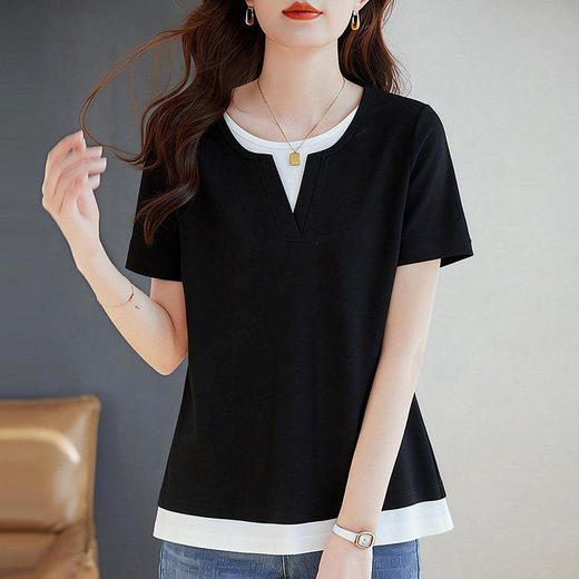 假两件短袖t恤女2026新款夏爆款宽松显瘦女装黑色上衣半袖体恤衫 商品图1