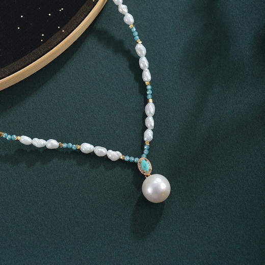 子佩集【蓝汐恋歌】银S925珍珠惜王妃项链【SGN0820002】11mm大珠蓝椭圆4*5mm巴洛克珠2601 商品图1