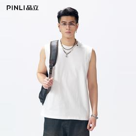PINLI品立2026夏季宽松纯棉圆领无袖T恤运动健身汗背心男士打底衫GD262114047