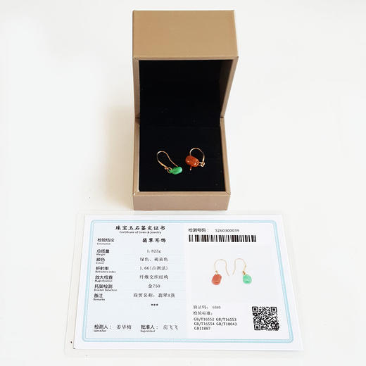 【天然正品】A货翡翠AU750玫瑰金镶天然细腻糯种方型红翡绿翠鸳鸯款翡翠耳坠280226NJS80 商品图1