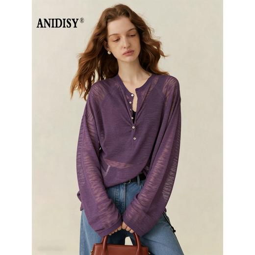 时尚开领长袖单排扣竹节麻针织上衣 商品图0