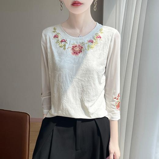 复古国风花卉刺绣新中式内搭打底衫上衣R-M145 商品图2
