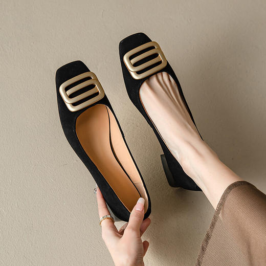 【预售5天】法式复古小香风单鞋女新款夏浅口方头舒适中跟粗跟高跟鞋MM&6015 商品图4
