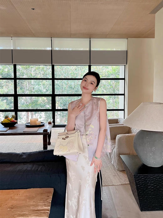 新中式宋锦提花盘扣马甲 商品图1