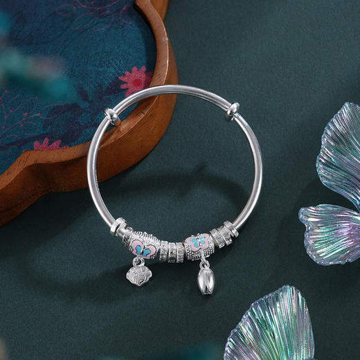 子佩集【如意粉蝶】银S9999童镯【WT000074-2】儿童粉红蝴蝶2601 商品图1