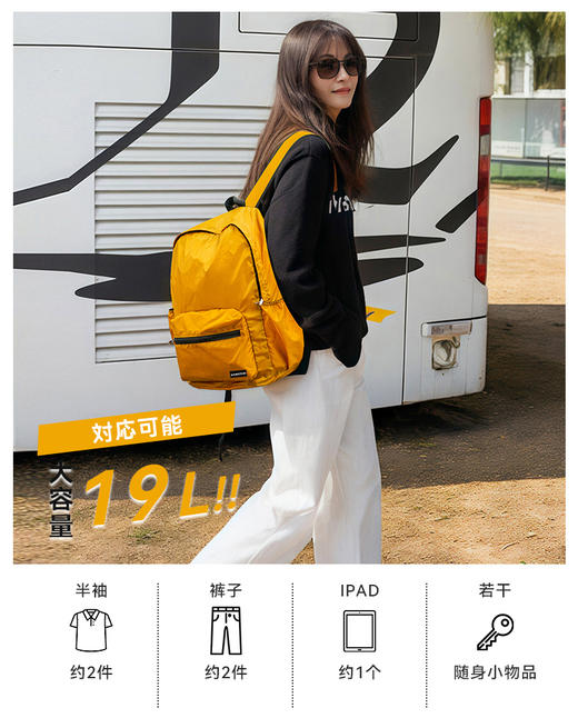 整包的重量仅200g【可折叠防水双肩包】 防泼水格子尼龙面料，轻量化设计/防水面料/可折叠设计/男女通用等，背上背包后出行轻松，减负不累。 商品图3