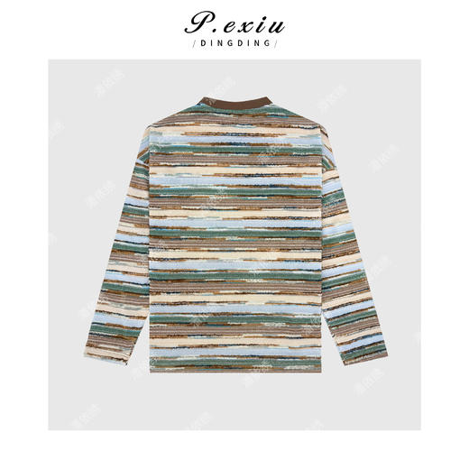 03-4潘依绣丁丁宠粉【油画色彩】小众设计撞色渐变条纹圆领长袖T恤W-63416 商品图1