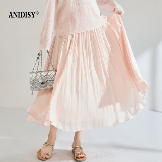 丝滑牛奶珠光感高腰松紧腰纯色半身裙 商品图0