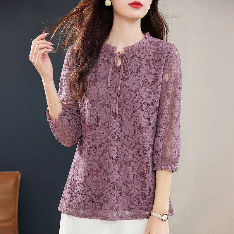 七分袖蕾丝衫女2026新款早春季中袖上衣高端洋气小衫中长款打底衫