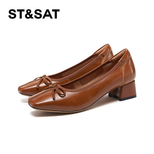 星期六26春新款法式高级感蝴蝶结粗跟单鞋SSE1111083 商品图4