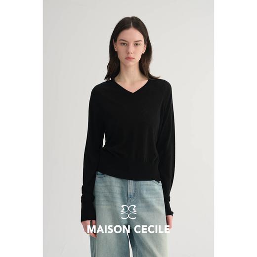 MC三色|水溶羊毛亲肤超糯慵懒感显比例V领针织毛衣MAISON CECILE 商品图2