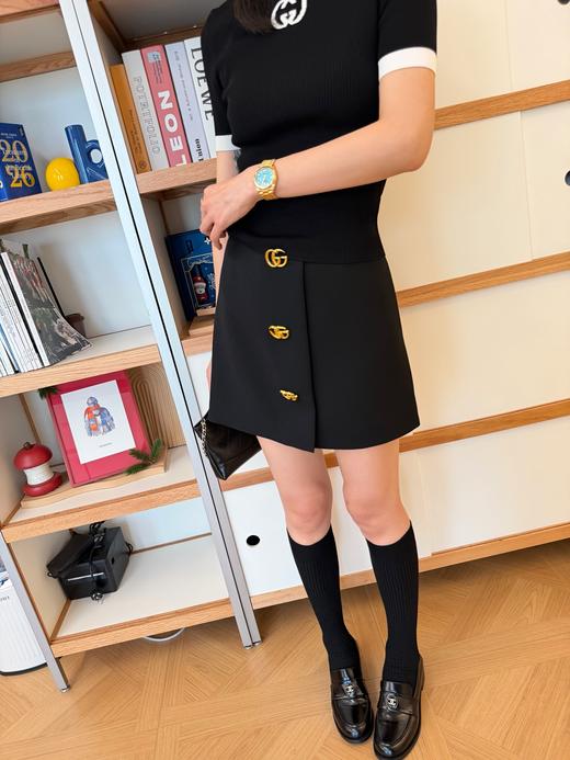 古驰 2026春夏金扣羊毛半裙 商品图4