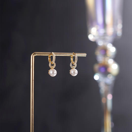 子佩集【甜心环梦】银S925珍珠惜王妃耳环【XXED011】6.5mm珠环环相扣圆圈镀金2601 商品图1