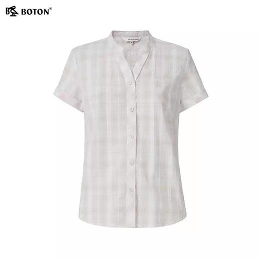 波顿夏季女士元气蓝粉格纹衬衣 简约 V 领休闲短袖衬衫LS055225 商品图6