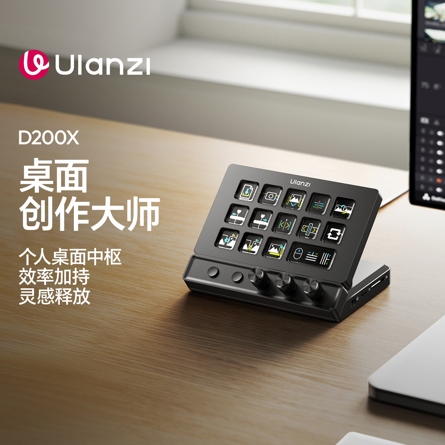 Ulanzi优篮子D200X自定义宏键盘StreamDeck桌面视频直播旋钮按键剪辑助手电脑游戏可编程快捷小键盘控制台