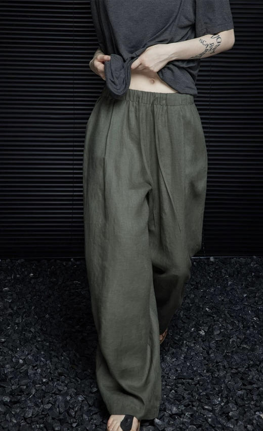 进阶老钱风松针绿苎麻阔腿裤 商品图4