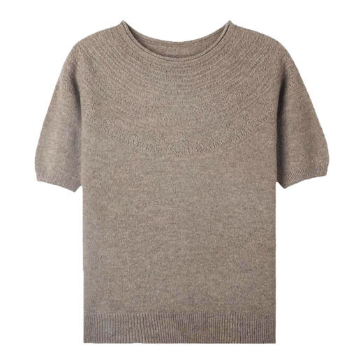 百媚生 法式无缝一体五分袖针织衫女钩花中袖毛衣SMY2-272-20 商品图4