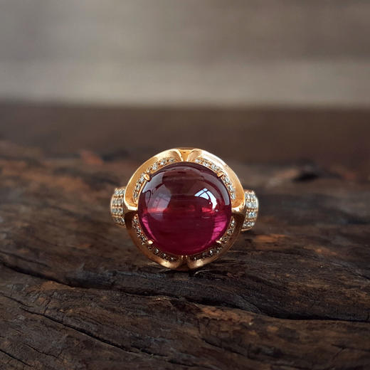 【天然正品】AU750玫瑰金镶钻镶天然近5克拉卢比来碧玺猫眼戒指13号（戒圈可改）280226NJS72 商品图6