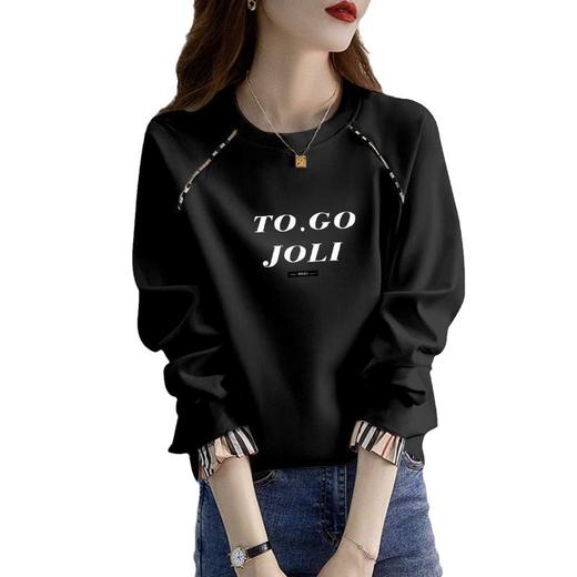 丁摩 薄款纯棉卫衣女春秋韩版无帽宽松套头长袖圆领假两件上衣潮6ZF-3238 商品图4