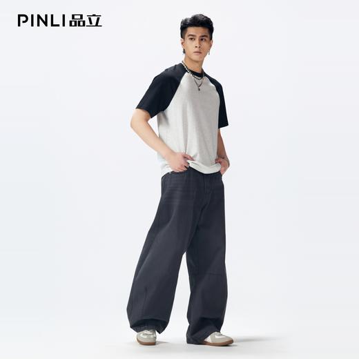 PINLI品立2026夏季新款男士撞色百搭连肩袖圆领短袖T恤上衣体恤潮GD262111044 商品图1