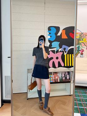 缪缪 度假系列 深海军蓝色半裙