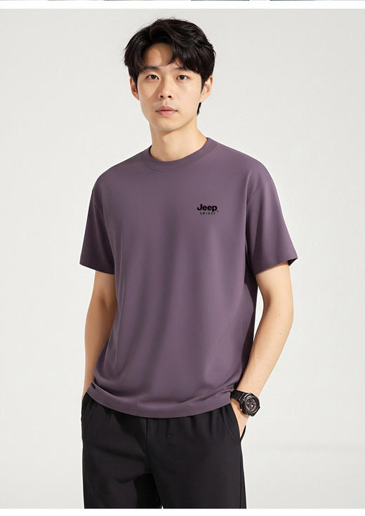 男女同款【JEEP SPIRIT莱赛尔天丝T恤3535款-凉感抑菌驱蚊】50支纱罗马布 丝光工艺 不缩水不变形 冰凉感 10A级抗菌、驱蚊、消臭、防螨 商品图2