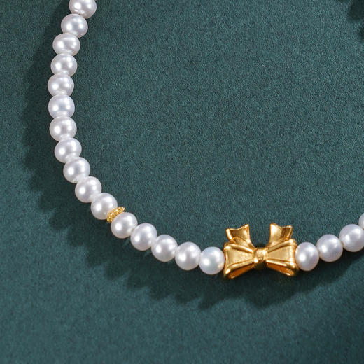 子佩集【巧结情缘】银S925珍珠惜王妃手链【SGB0648001】3.5mm珠镀金蝴蝶结儿童2601 商品图1
