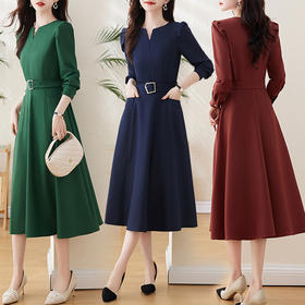 丁摩 高级感气质长袖连衣裙女春秋新款收腰显瘦洋气减龄轻熟风裙子6ZF-56