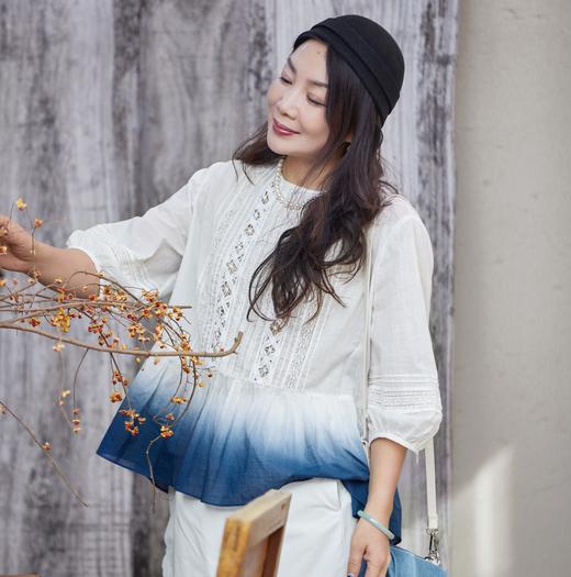 【林栖设计小店】镂花轻舞|百搭多色渐变镂空花边显瘦2026夏新款纯棉衬衣1962114 商品图3