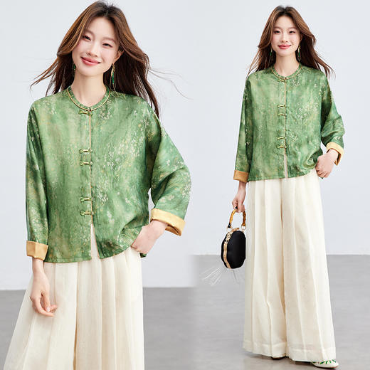 百媚生 新中式轻薄外套宽松春夏人丝提花上衣66110 商品图1