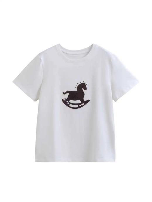 F032371软糯透气亲肤耐穿印花叠立体刺绣木马休闲T恤 商品图1